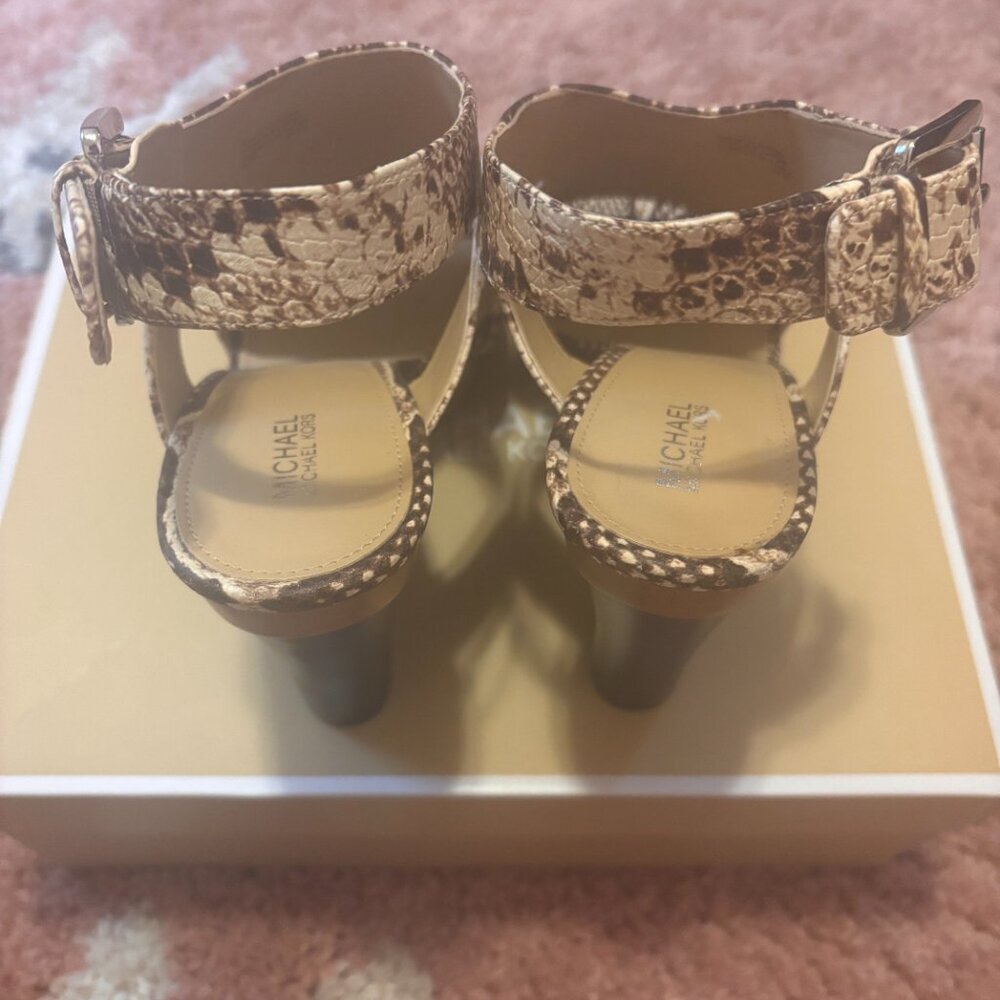 Michael Kors Josephine Wedge Heel Open Toe Leather - Snakeskin Print Sz 8.5M NEW - Picture 3 of 8